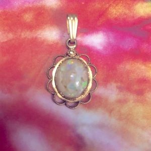 Vintage Petite 10k Gold Opal Chip Pendant